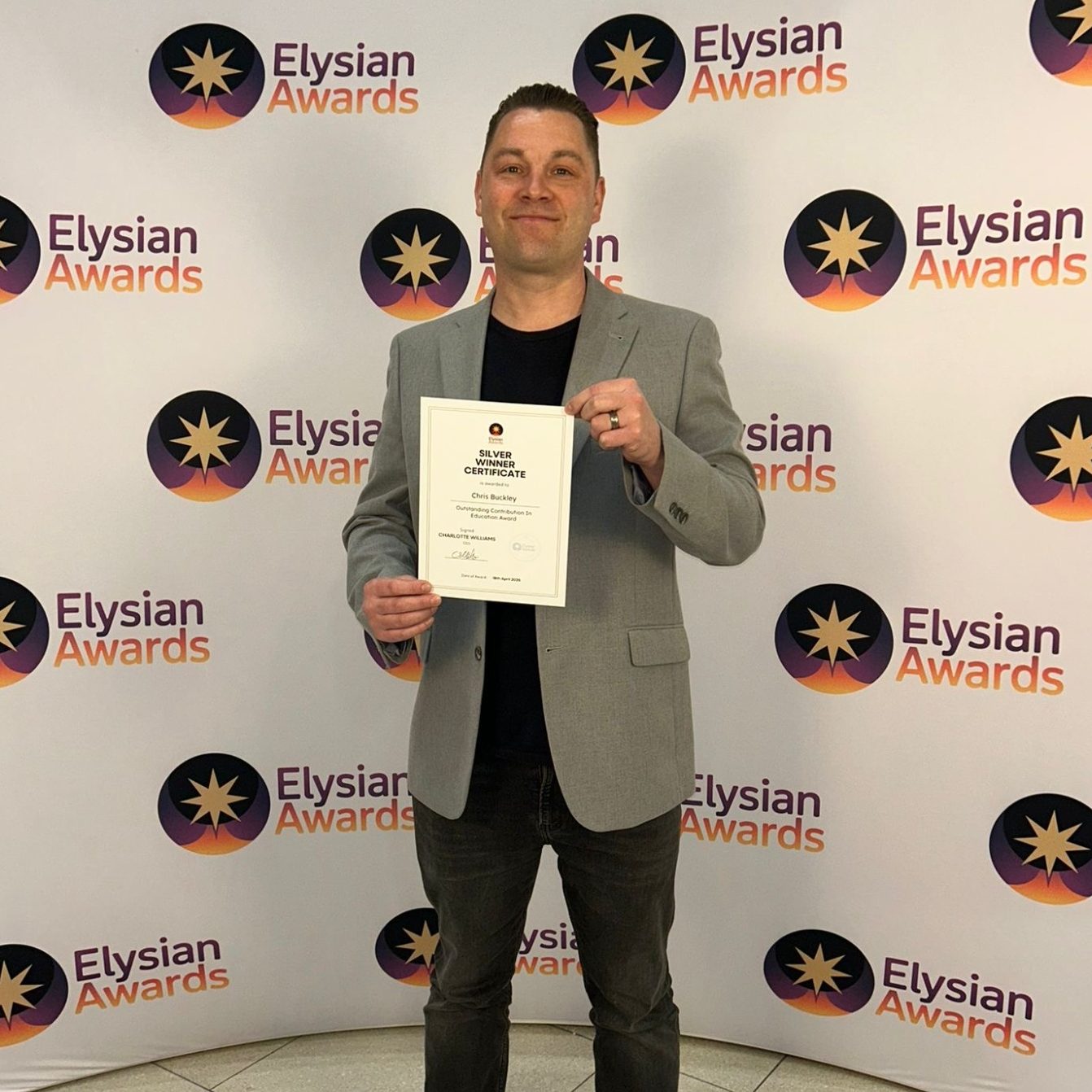 I was honoured to receive a Silver Award for Outstanding Contribution to Education' from Elysian